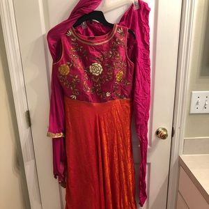Pink & Red Indian Dress 3-Piece Set